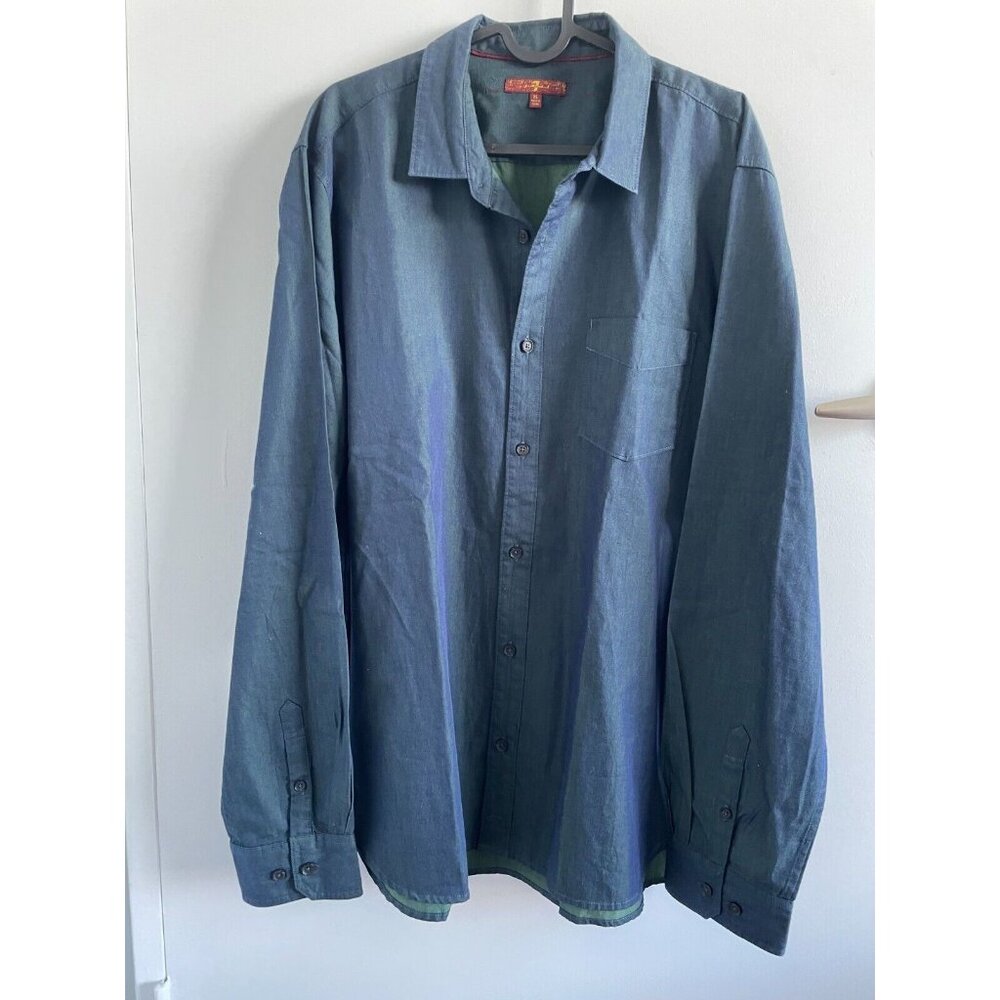 7 For All Mankind Button Front Shirt Mens XL blue green slight iridescent